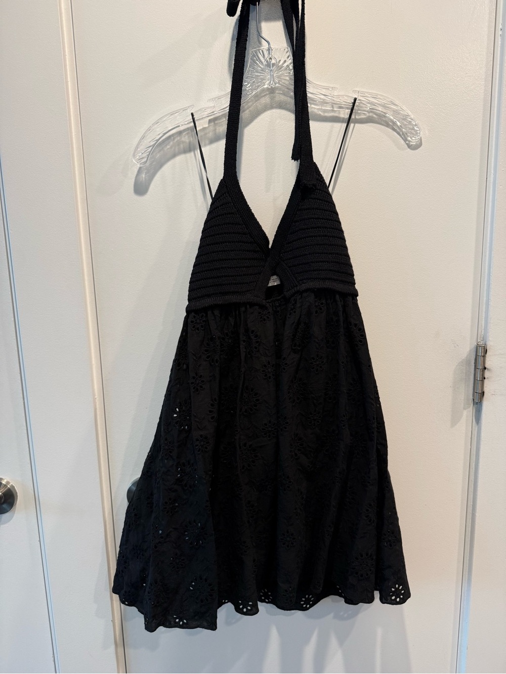 Zara Black Halter Eyelet Mini Dress